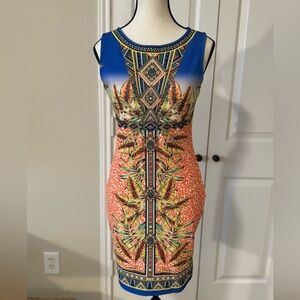 Sketchbook orange & blue print midi dress size medium NEVER WORN NEW